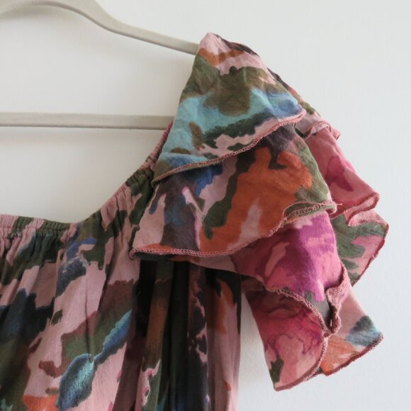 WORLD MARKET Tiered Maxi Dress in Purple Green Floral Boho Summer - Size L/XL - Picture 13 of 15